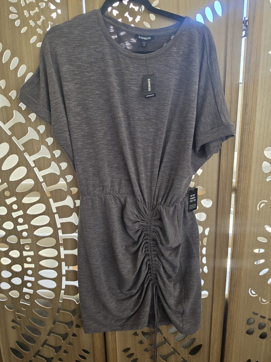 Express Dresses & Skirts - Express Brown Ruched-Front Short Sleeve Mini Dress